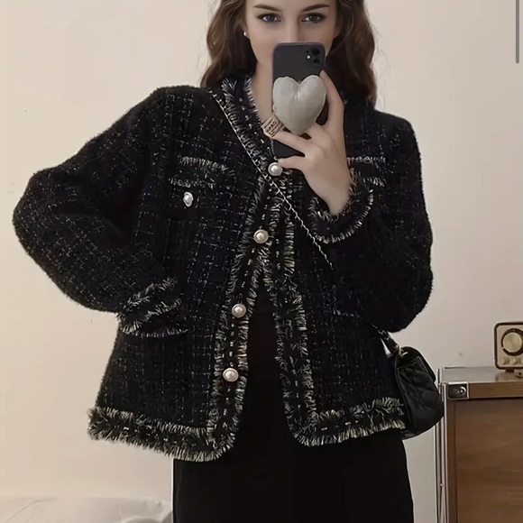 Boutique Sweaters - 498. Stylish Plaid Long Sleeve Cardigan - Chic Button Front, Raw Trim, Dual